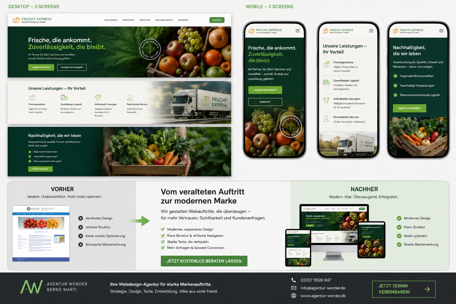 Vorher / Nachher Webseiten-Relaunch Frucht Express – Markenwirkung